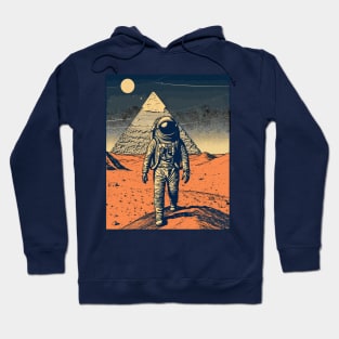 Vintage Retro Astronaut in Alien World Space Pyramid Illustration Hoodie